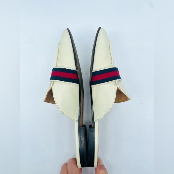 Gucci GG Logo Marmont Red Blue Web Canvas White Leather Mules Loafers EU 39 - Picture 6 of 14